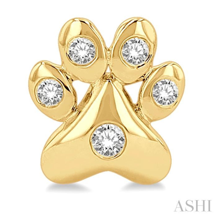1/10 Ctw Petite Dog Paw Round Cut Diamond Fashion Stud Earring in 10K Yellow Gold