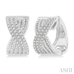 1/3 Ctw Petite Wide Criss Cross Rope and Round Cut Diamond Fashion Huggies in 14K White Gold
