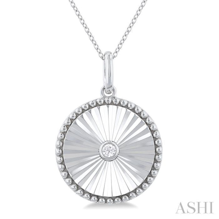 1/20 Ctw Round fluted medallion Round Cut Diamond Pendant With Chain in Sterling Silver