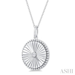 1/20 Ctw Round fluted medallion Round Cut Diamond Pendant With Chain in Sterling Silver