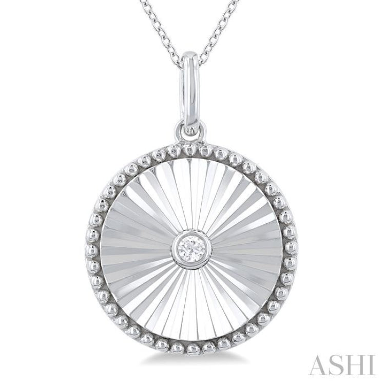 1/20 Ctw Round fluted medallion Round Cut Diamond Pendant With Chain in Sterling Silver
