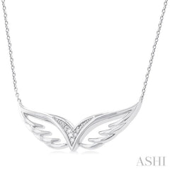 1/50 Ctw Angel Wing Round Cut Diamond Fashion Pendant With Chain in Sterling Silver