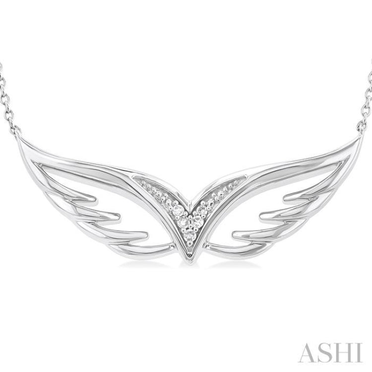 1/50 Ctw Angel Wing Round Cut Diamond Fashion Pendant With Chain in Sterling Silver