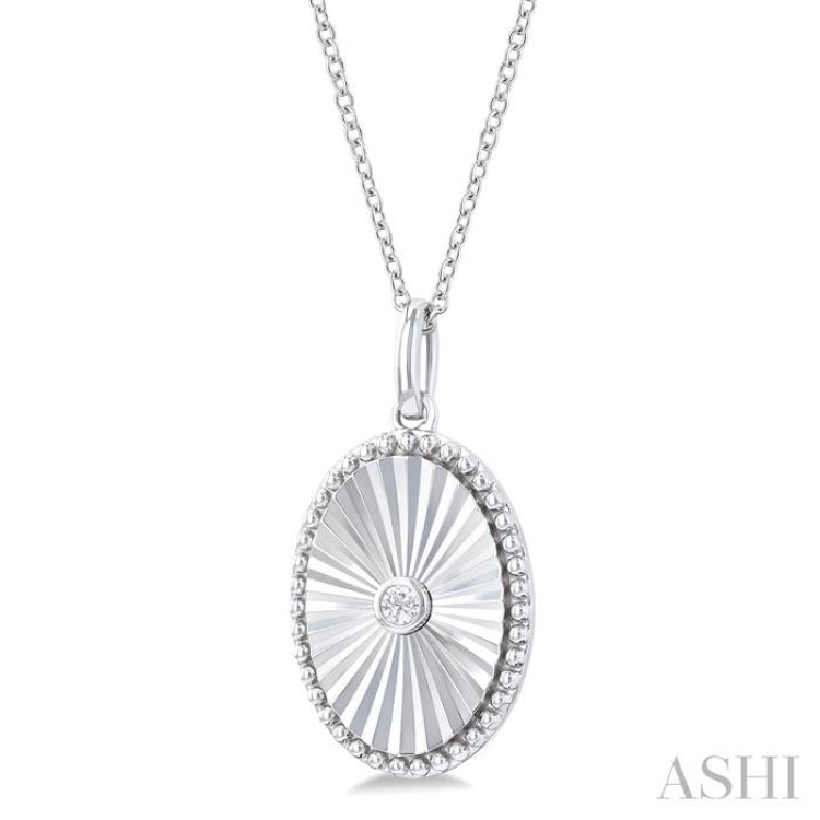 1/20 Ctw Oval fluted medallion Round Cut Diamond Pendant With Chain in Sterling Silver
