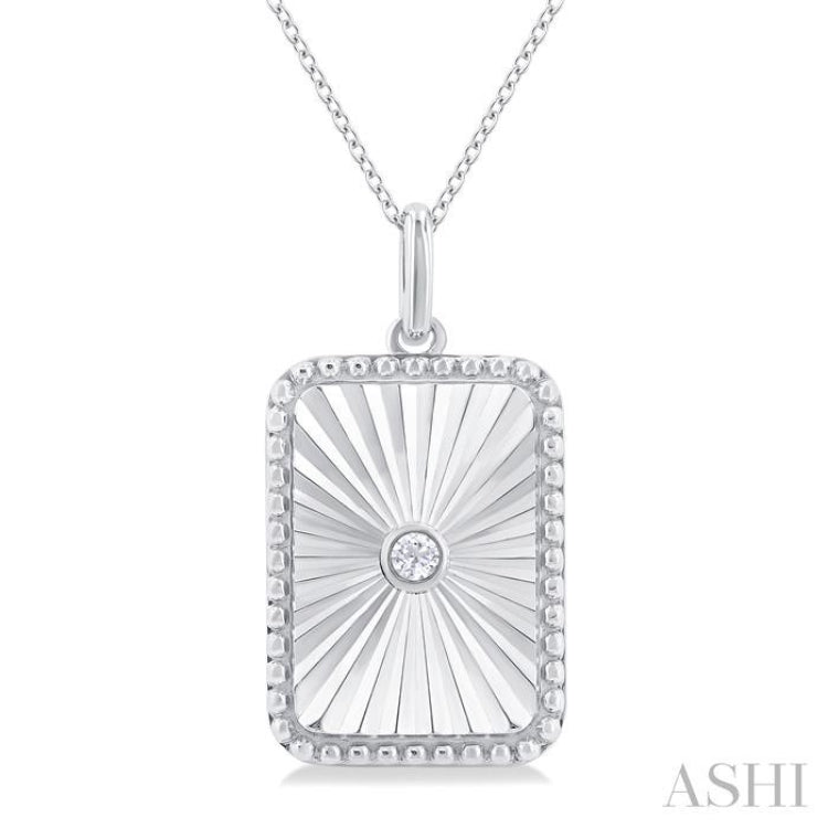1/20 Ctw Rectangle fluted medallion Round Cut Diamond Pendant With Chain in Sterling Silver