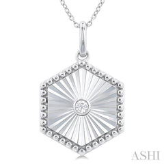 1/20 Ctw Hexagon fluted medallion Round Cut Diamond Pendant With Chain in Sterling Silver