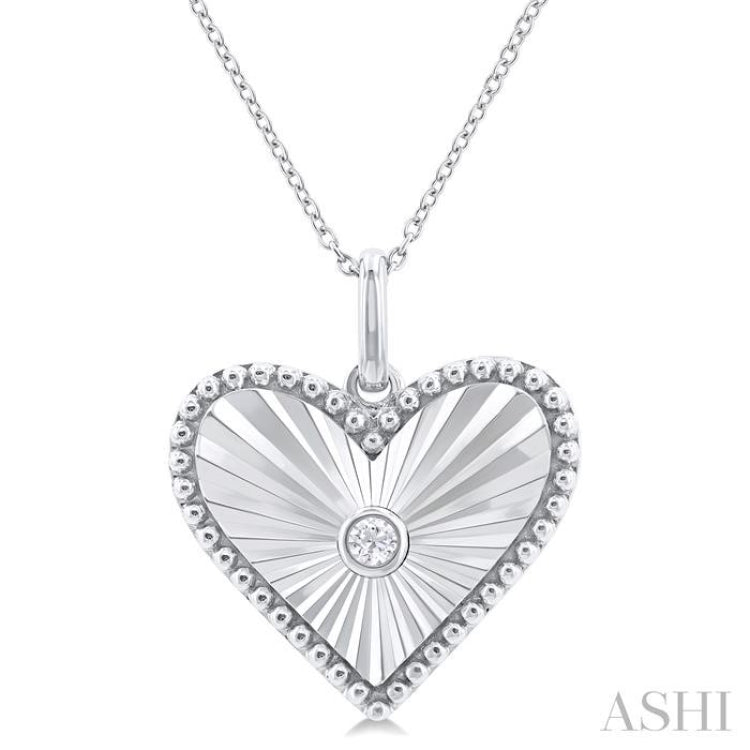 1/20 Ctw Heart fluted medallion Round Cut Diamond Pendant With Chain in Sterling Silver