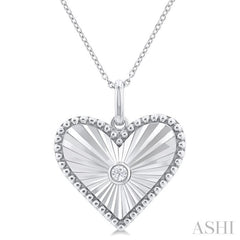1/20 Ctw Heart fluted medallion Round Cut Diamond Pendant With Chain in Sterling Silver