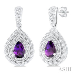 6X4 MM Pear Cut Amethyst and 1/20 Ctw Round Cut Diamond Semi-Precious Earring in Sterling Silver