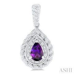 6X4 MM Pear Cut Amethyst and 1/20 Ctw Round Cut Diamond Semi-Precious Earring in Sterling Silver