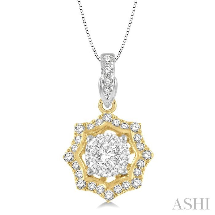 1/4 Ctw Star Lattice Lovebright Round Cut Diamond Pendant With Chain in 14K White and Yellow Gold