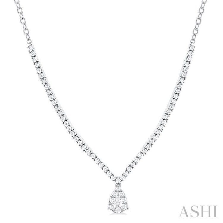 1 Ctw Pear Drop Round Cut Diamond Necklace in 14K White Gold