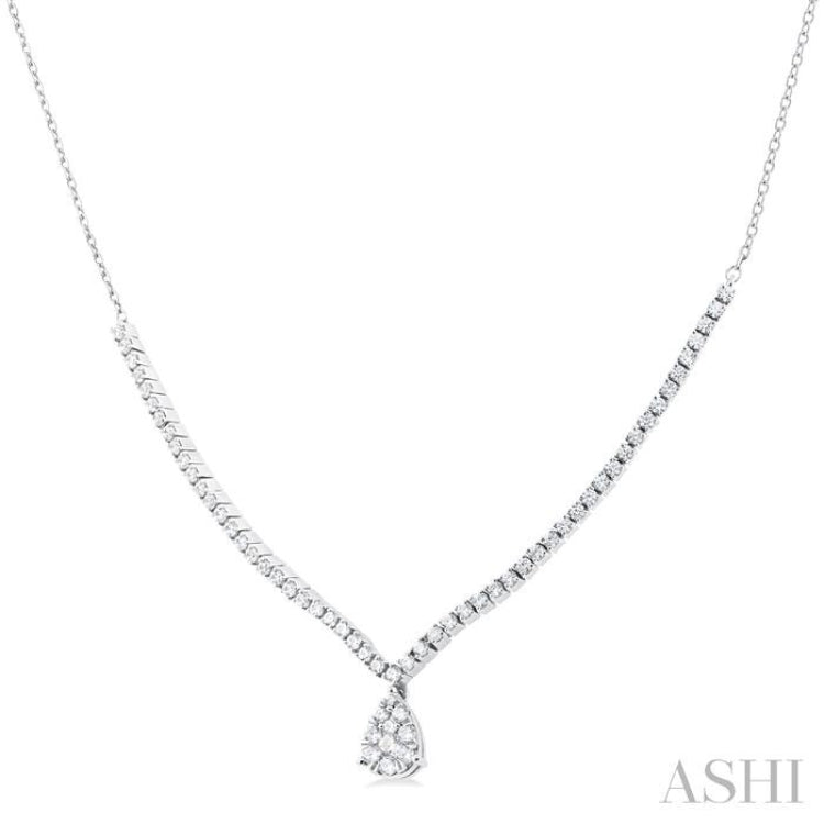 1 Ctw Pear Drop Round Cut Diamond Necklace in 14K White Gold