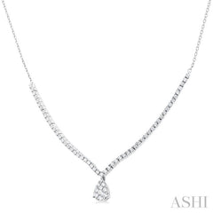 1 Ctw Pear Drop Round Cut Diamond Necklace in 14K White Gold