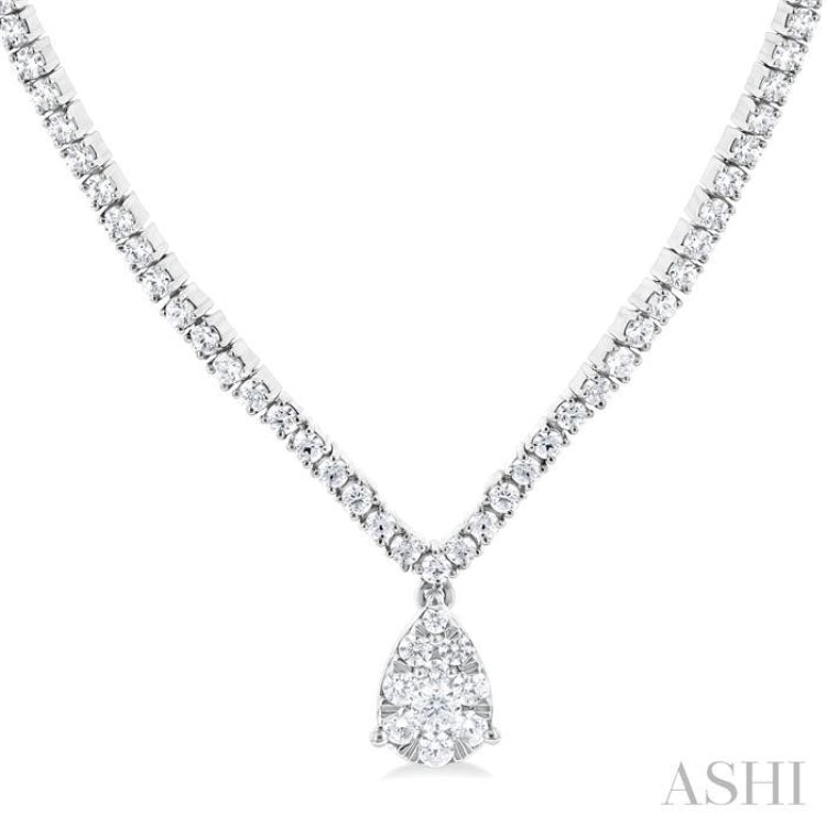 1 Ctw Pear Drop Round Cut Diamond Necklace in 14K White Gold