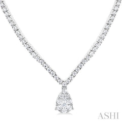 1 Ctw Pear Drop Round Cut Diamond Necklace in 14K White Gold
