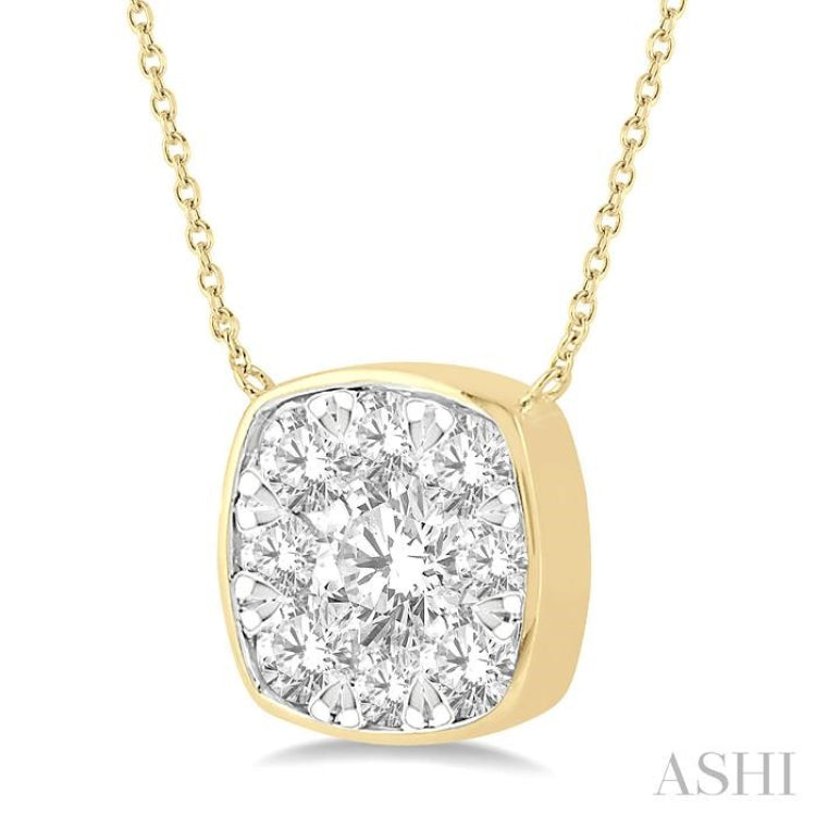 1/2 Ctw Cushion Shape Lovebright Diamond Pendant With Chain in 14K Yellow & White Gold