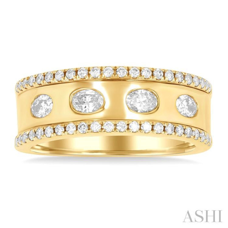 5/8 Ctw Wide 4-Stone Oval & Round Cut Diamond Fashion Band in 14K Yellow Gold