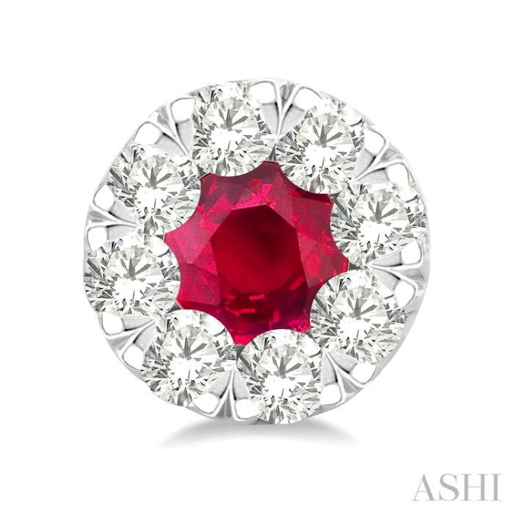 3.3 MM Ruby and 1/2 Ctw Round Cut Diamond Lovebright Precious Stud Earrings in 14K White Gold