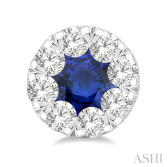 3.3 MM Sapphire and 1/2 Ctw Round Cut Diamond Lovebright Precious Stud Earrings in 14K White Gold