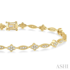 1 1/10 Ctw Single Cut Diamond Marquise and Floral Link Bracelet in 10K Yellow Gold