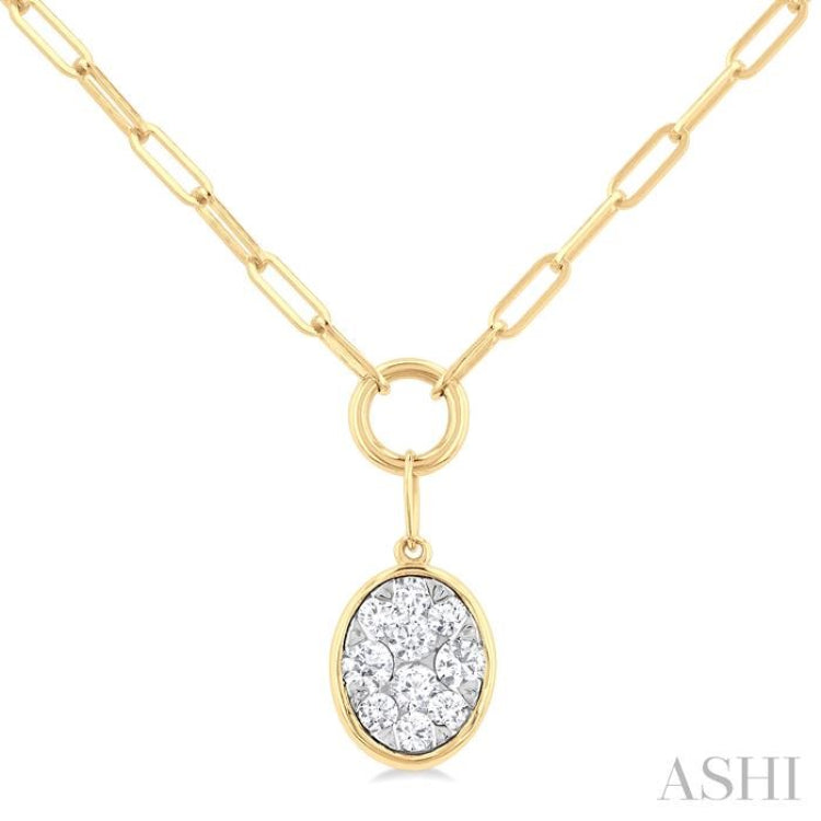 1/4 Ctw Lovebright Oval Shape Round Cut Diamond Paperclip Necklace in 14K Yellow & White Gold