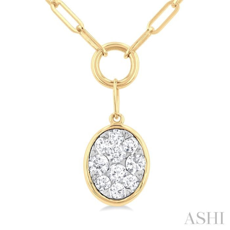 1/4 Ctw Lovebright Oval Shape Round Cut Diamond Paperclip Necklace in 14K Yellow & White Gold