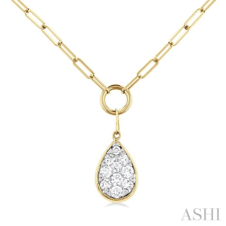 1/4 Ctw Lovebright Pear Shape Round Cut Diamond Paperclip Necklace in 14K Yellow & White Gold