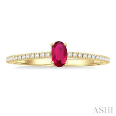 5x3 MM Oval Cut Ruby and 1/10 Ctw Petite Round Cut Diamond Precious Fashion Ring in 10K Yellow Gold
