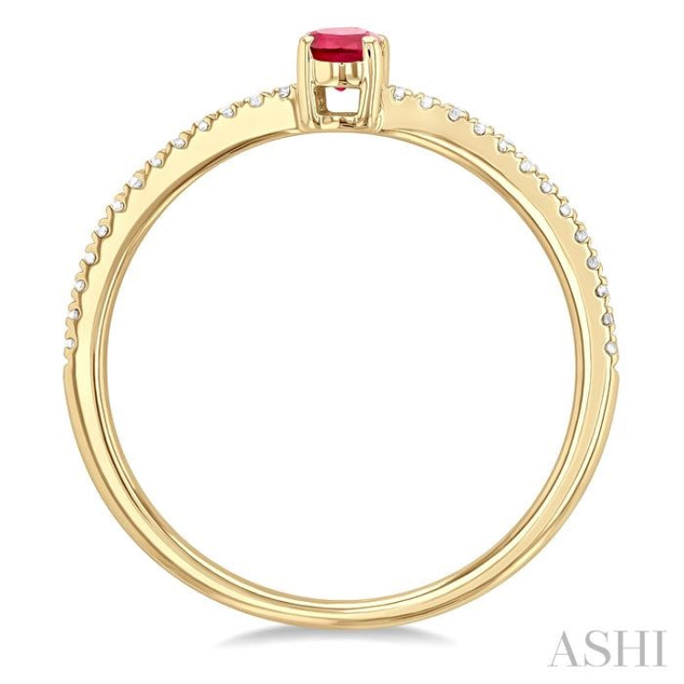 5x3 MM Oval Cut Ruby and 1/10 Ctw Petite Round Cut Diamond Precious Fashion Ring in 10K Yellow Gold