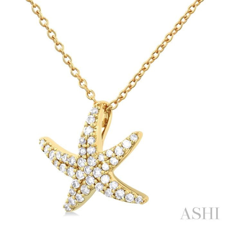 1/5 Ctw Petite Starfish Round Cut Diamond Fashion Pendant With Chain in 10K Yellow Gold