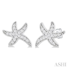 1/8 Ctw Petite Milgrain Starfish Round Cut Diamond Fashion Stud Earring in 10K White Gold