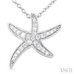 1/10 Ctw Petite Milgrain Starfish Round Cut Diamond Fashion Pendant With Chain in 10K White Gold