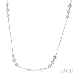 2 Ctw Three Stone Bezel Set Round Cut Diamond Station Necklace in 14K White Gold