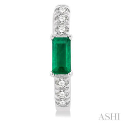 4X2 MM Baguette Cut Emerald and 1/8 Ctw Petite Round Cut Diamond Fashion Huggies in 10K White Gold