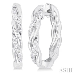1/10 Ctw Entwined Front Round Cut Diamond Fashion Hoop Earring in 10K White Gold