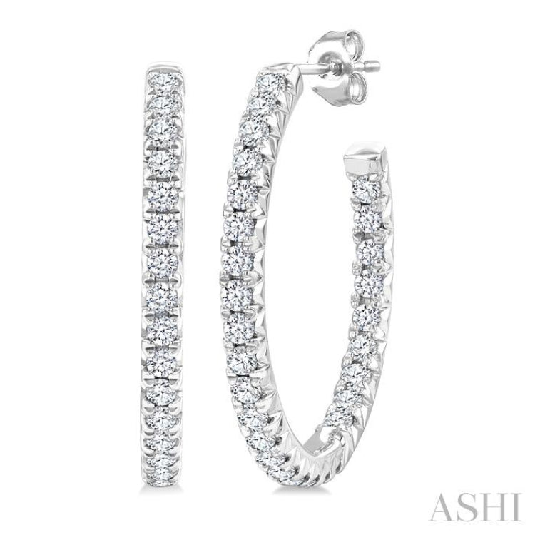 3/4 Ctw French Pave Set Round Cut Diamond Fashion Half Hoop Earring in 14K White Gold