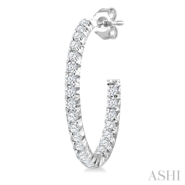 1/2 Ctw French Pave Set Round Cut Diamond Fashion Half Hoop Earring in 14K White Gold