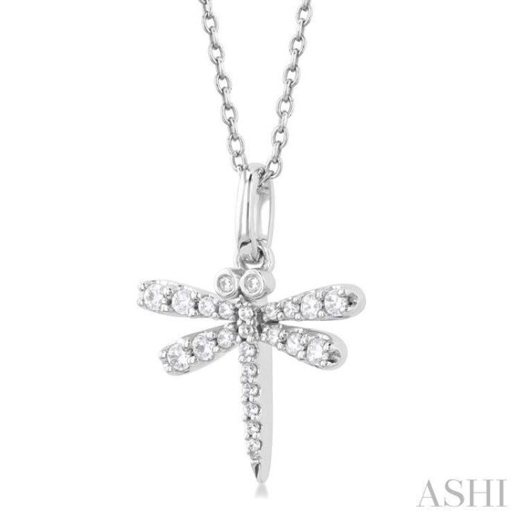 1/6 Ctw Petite Dragonfly Round Cut Diamond Fashion Pendant With Chain in 10K White Gold