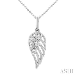 1/20 Ctw Petite Angel Wing Round Cut Diamond Fashion Pendant With Chain in 10K White Gold