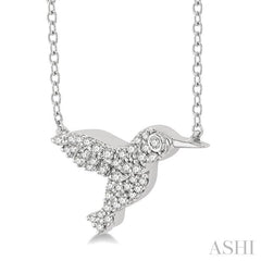 1/6 Ctw Petite Hummingbird Round Cut Diamond Fashion Pendant With Chain in 10K White Gold