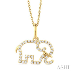 1/6 Ctw Petite Tusked Elephant Frame Round Cut Diamond Fashion Pendant With Chain in 10K Yellow Gold