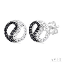 1/5 Ctw Petite Yin Yang Black & White Round Cut Diamond Fashion Stud Earring in 10K White Gold