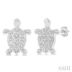 1/6 Ctw Petite Turtle Round Cut Diamond Fashion Stud Earring in 10K White Gold