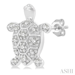 1/6 Ctw Petite Turtle Round Cut Diamond Fashion Stud Earring in 10K White Gold