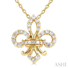 1/6 Ctw Petite Fleur De Lis Round Cut Diamond Fashion Pendant With Chain in 10K Yellow Gold