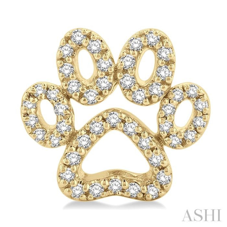 1/4 Ctw Petite Dog Paw Round Cut Diamond Fashion Stud Earring in 10K Yellow Gold