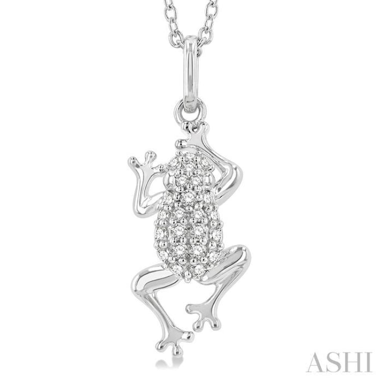 1/6 Ctw Amphibian Petite Frog Round Cut Diamond Fashion Pendant With Chain in 10K White Gold
