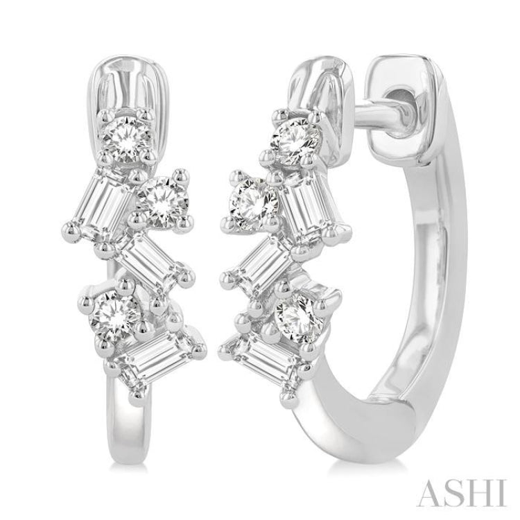 1/4 Ctw Petite Fusion Scatter Baguette and Round Cut Diamond Fashion Huggies in 14K White Gold