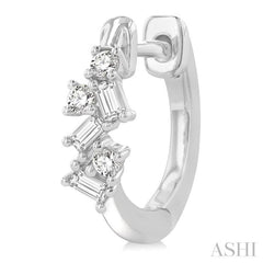 1/4 Ctw Petite Fusion Scatter Baguette and Round Cut Diamond Fashion Huggies in 14K White Gold